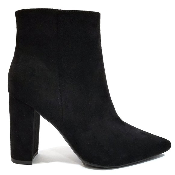 Shoes - Black Chunky Heel Point Toe Booties Boots